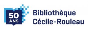 Logo du 50e anniversaire de la Bibliothèque Cécile-Rouleau: livre ouvert avec mention « 50 ans ».